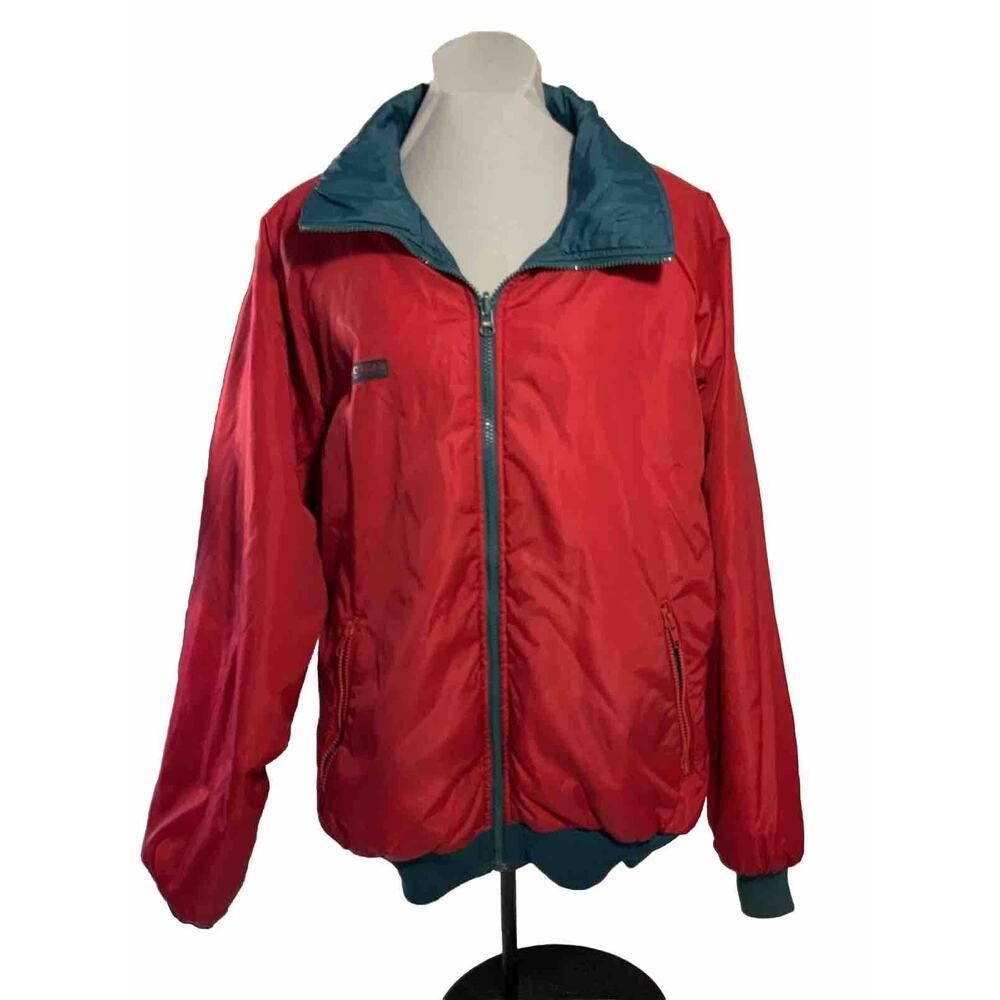 Vintage REVERSIBLE Columbia Track Jacket Bomber Coat Size M Red/Teal